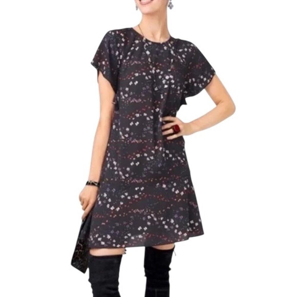 CAbi #3828 Gray Floral Print Flutter Sleeve Muse Dress Size XS
